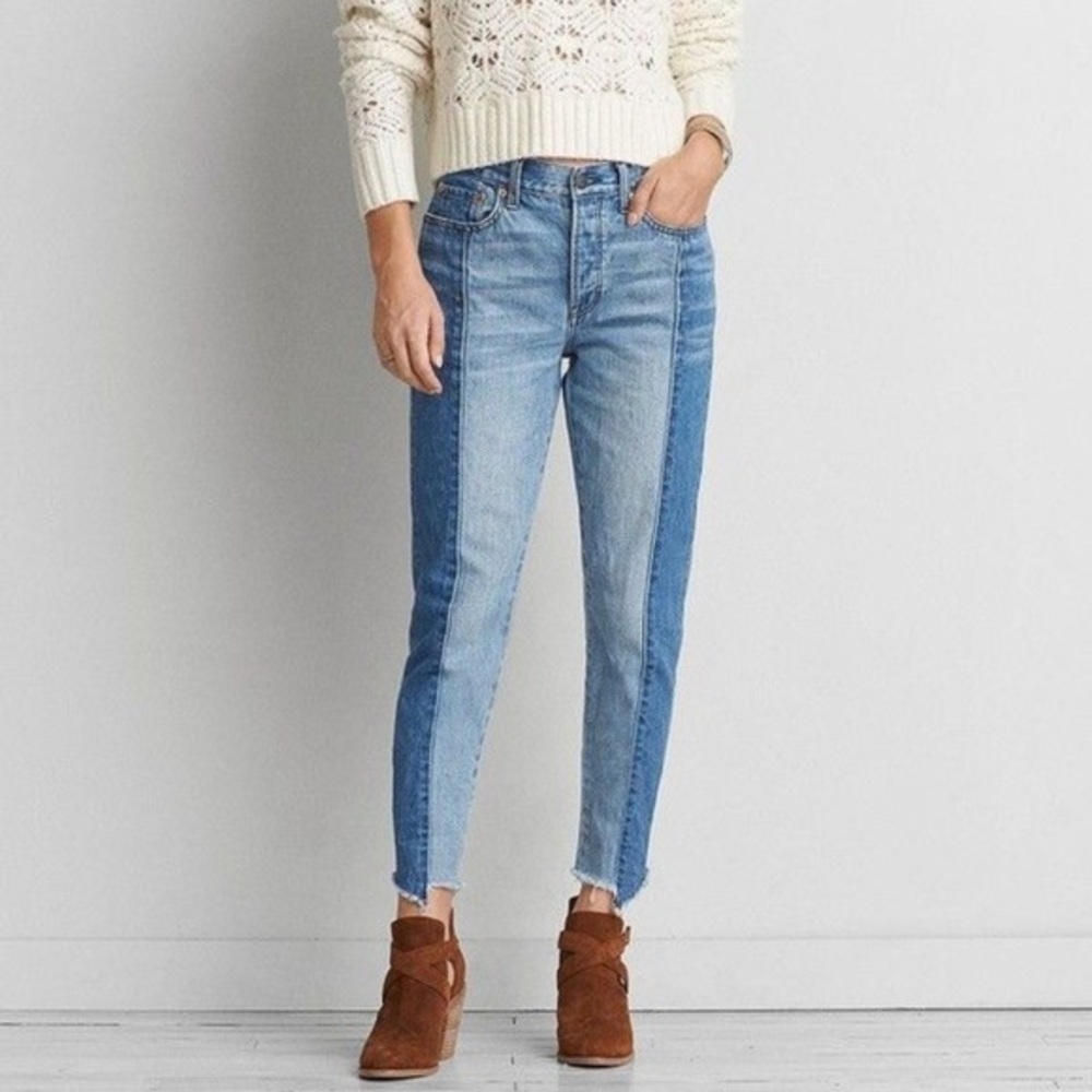 American Eagle Two-Tone Vintage Skinny Jeans - frayed ankles
